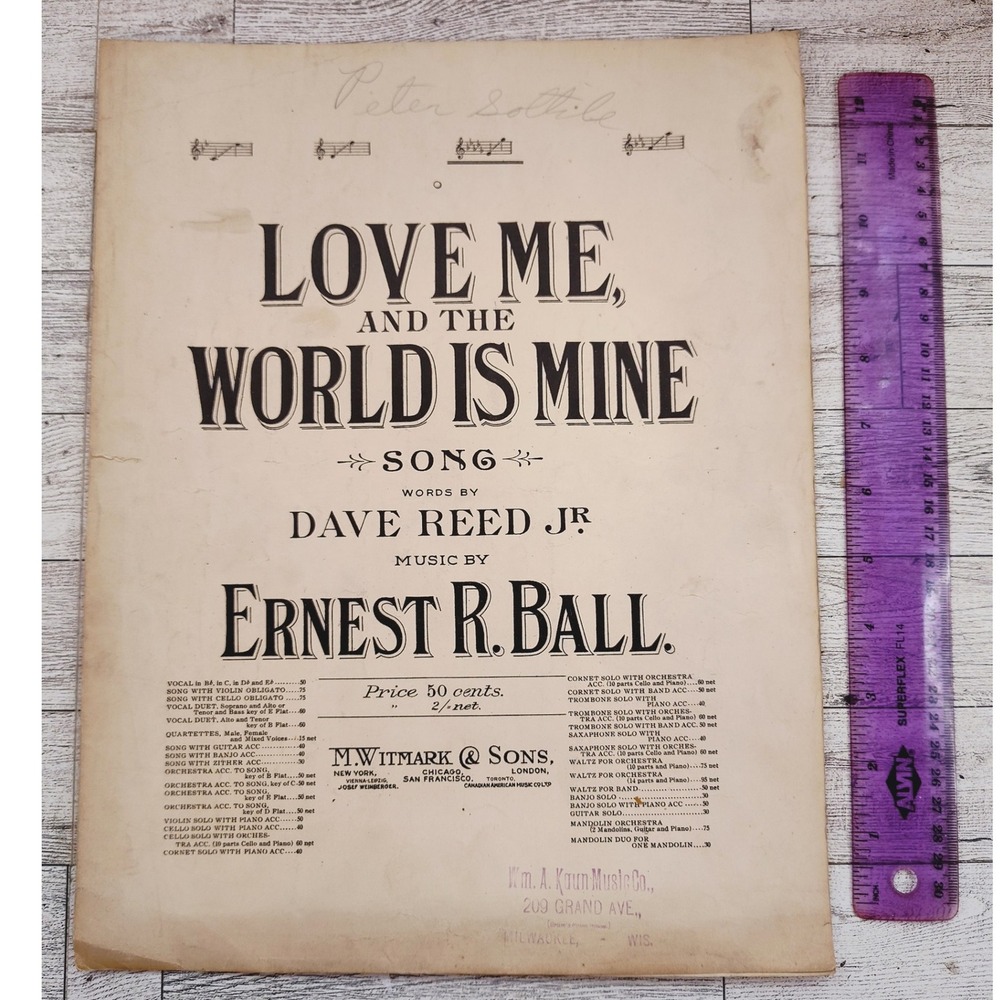 1906 Love Me and the World‎ Is Mine Vtg Sheet Music Ernest Ball Sepia Wall Art